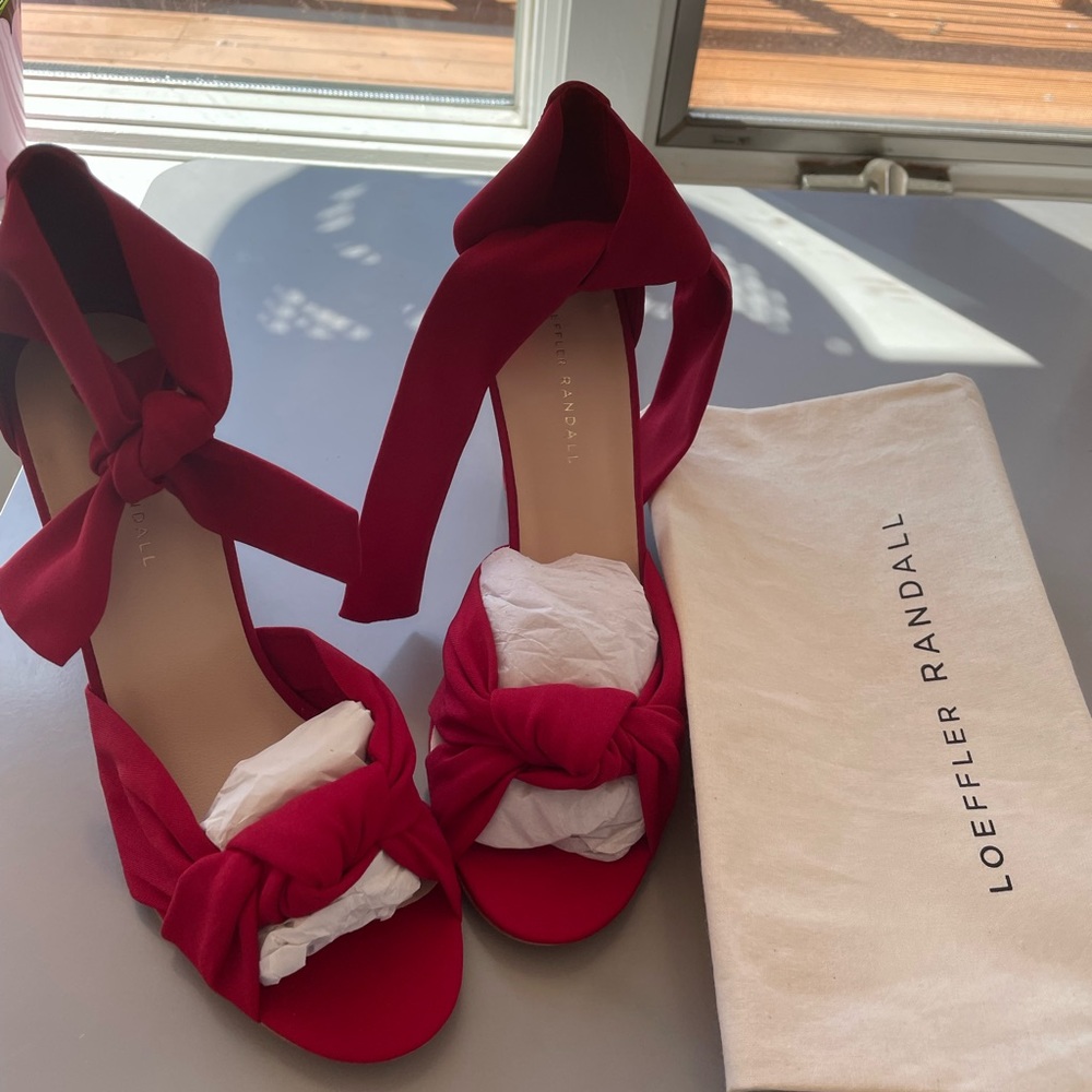 Loeffler Randall Red Tie Sandal size 9.5W NWT- includes dust bag and box